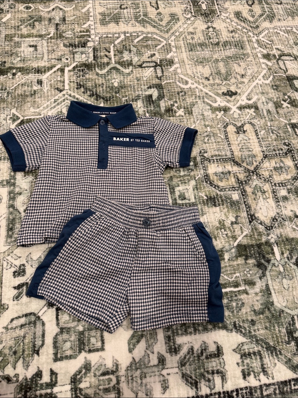 Baker by Ted Baker Navy & White Houndstooth Polo and Shorts Set baby
